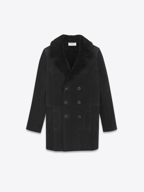 SAINT LAURENT double-breasted coat in suede and shearling