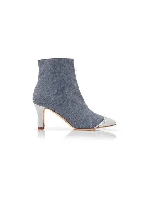 Manolo Blahnik Blue and White Denim Ankle Boots