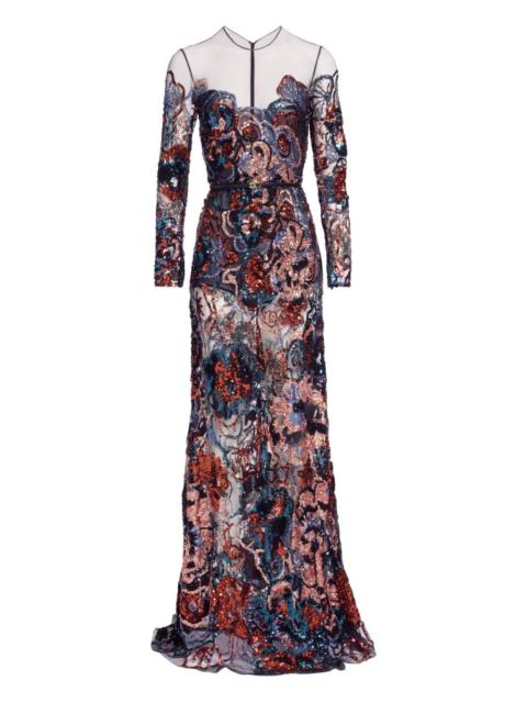 ELIE SAAB floral-embroidered sequin maxi dress