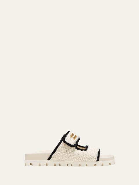 Miu Miu Bicolor Crochet Grip Slide Sandals