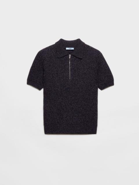 Prada Short-sleeved wool and mouliné cashmere polo sweater