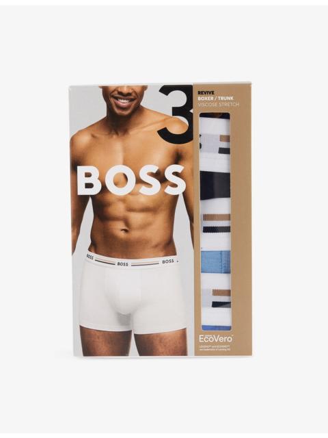 BOSS Revive Logo-Waistband Pack Of Three Stretch-Woven Boxer Trunks