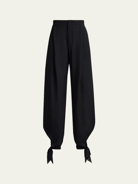 Ralph Lauren Giavanna Pleated Satin Barrel-Leg Knotted Ankle Pants