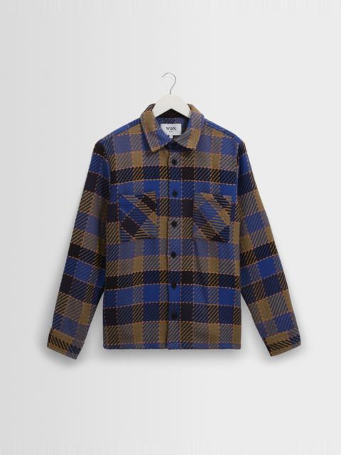 Wax London Whiting - Blue And Khaki Pike Check Overshirt