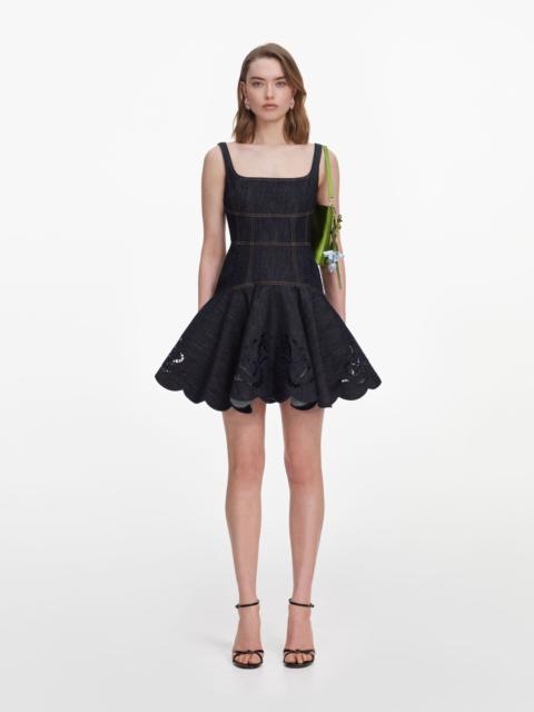 self-portrait Indigo Denim Bow Embroidered Mini Dress