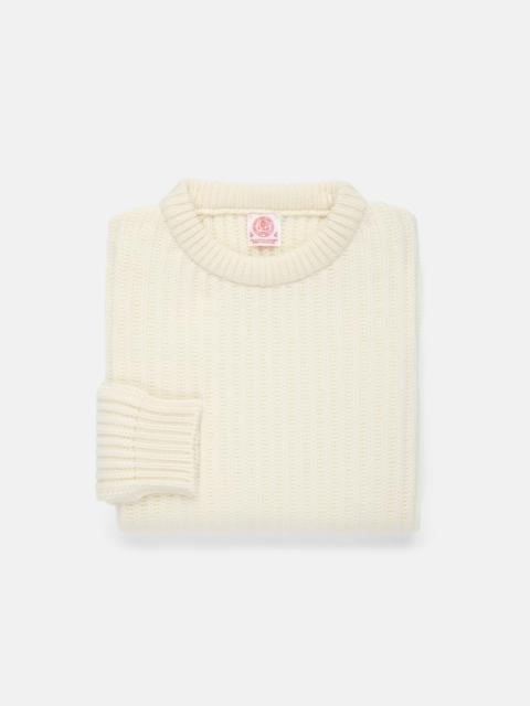 J. PRESS MADE-IN-SCOTLAND IVORY CASHMERE FISHERMAN RIB CREWNECK SWEATER