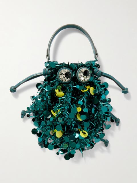 Anya Hindmarch Beetle Embellished Leather-trimmed Clutch