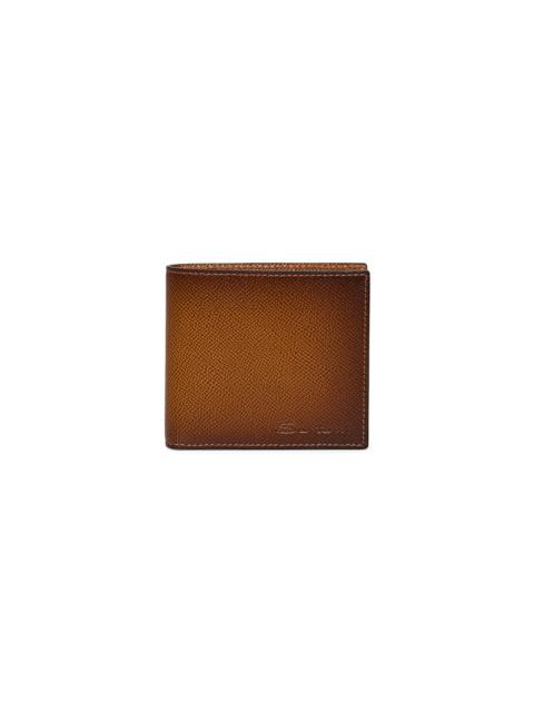Santoni Brown Saffiano leather wallet with coin pocket