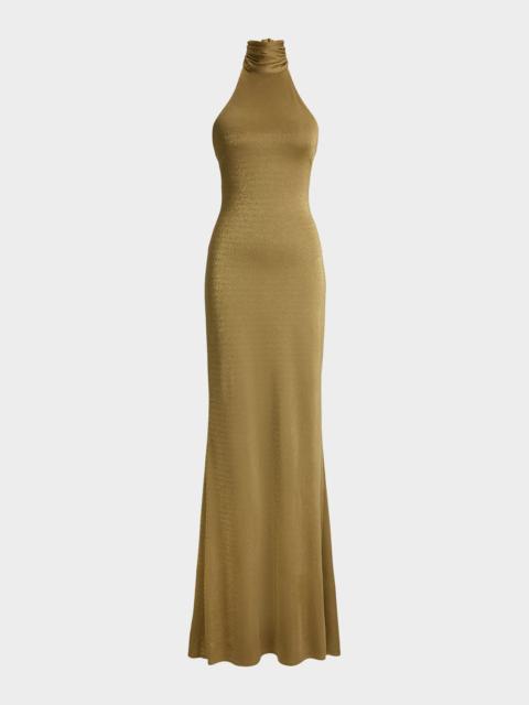 Ralph Lauren Kelsie Metallic Jersey Evening Dress