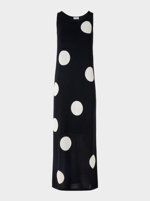 AKRIS Polka Dot Knit Sleeveless Midi Dress