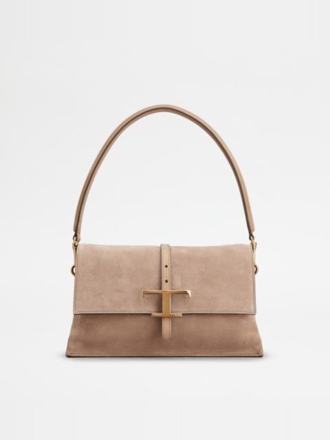 Tod's T TIMELESS FLAP BAG IN SUEDE MINI - NATURAL