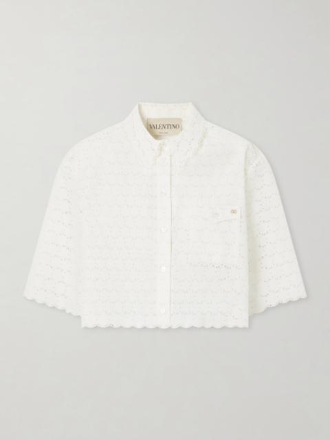 Valentino Mossi Logo-embellished Cropped Broderie Anglaise Cotton Blouse