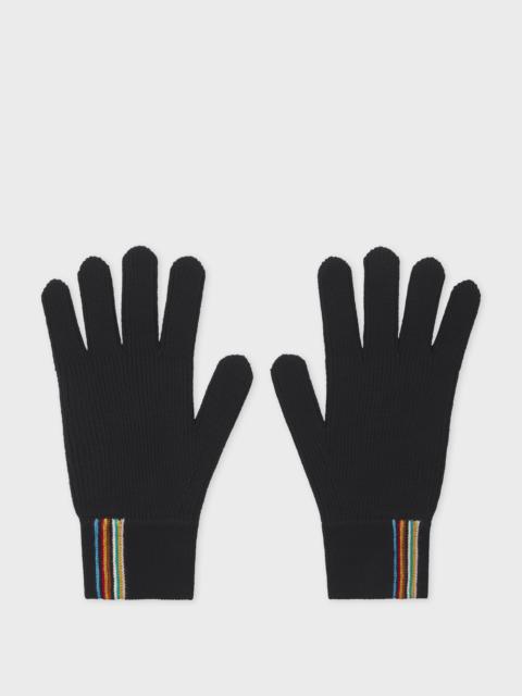 Paul Smith Black Merino Wool 'Signature Stripe' Trim Gloves