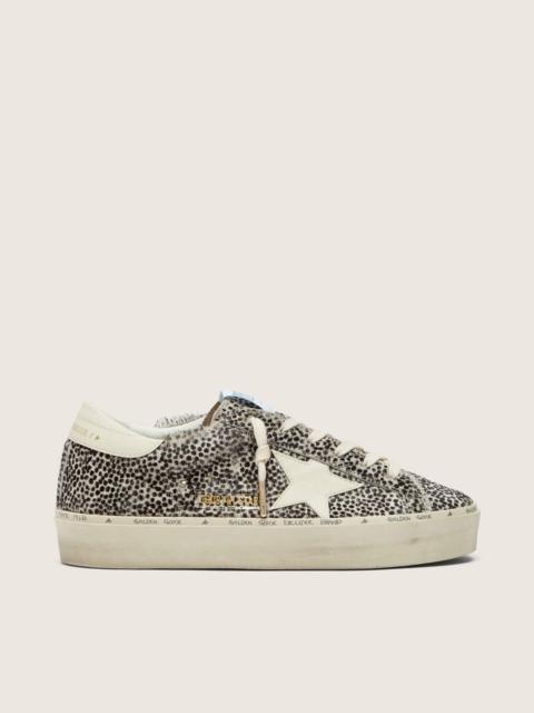 Golden Goose Women’s Hi Star in black and white pony skin with white leather star