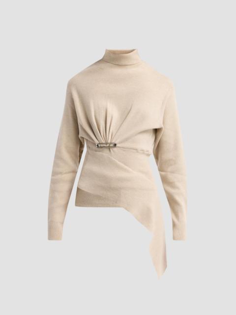 Lanvin Women's Asymmetric Draped Safety Pin Turtleneck Sweater - Moon
