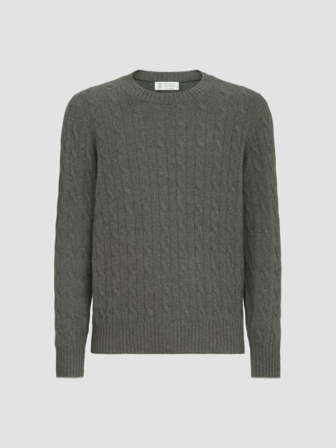 Brunello Cucinelli Men's Cashmere Cable Knit Sweater - Dark Green
