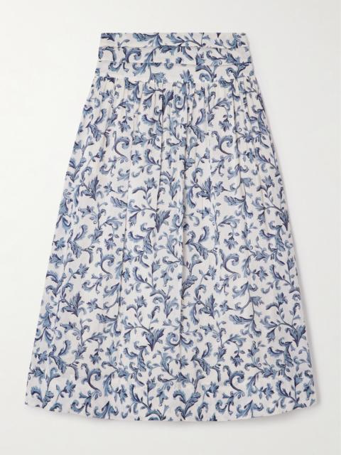 POSSE Rue Pleated Printed Linen And Silk-blend Midi Skirt