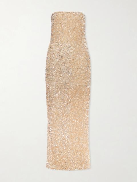 THE NEW ARRIVALS ILKYAZ OZEL Strapless Embellished Satin Gown