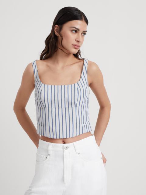 Striped cotton and linen wrinkled poplin cropped top