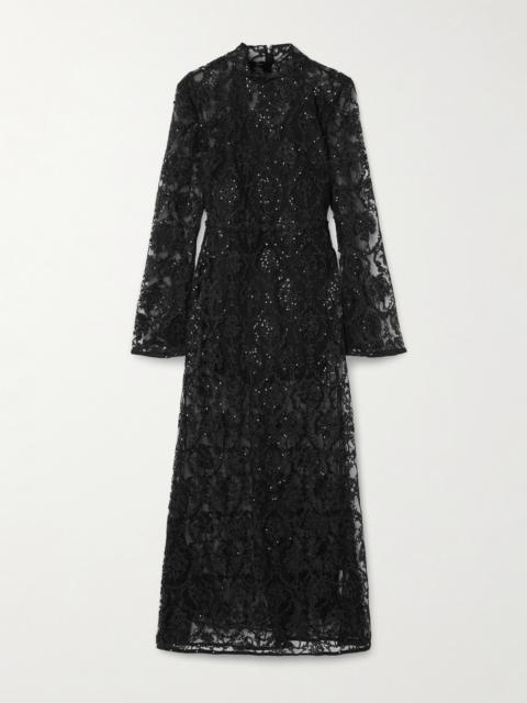 Agua by Agua Bendita Arcilla Paramo Embellished Embroidered Tulle Maxi Dress