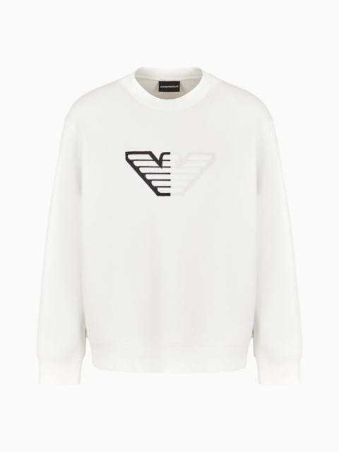 EMPORIO ARMANI Double-jersey sweatshirt with embossed oversized eagle on a chevron background