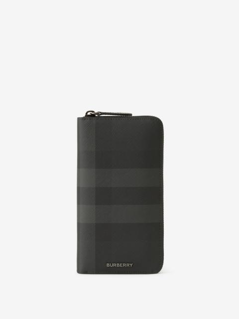 Charcoal Check and Leather Ziparound Wallet