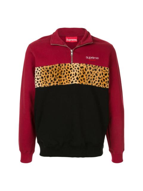 leopard panel half zip sweatshirt