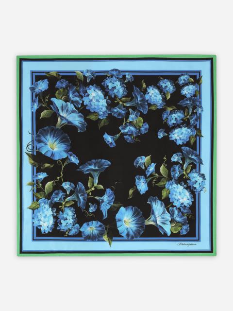 Bluebell-print twill scarf (70 x 70)