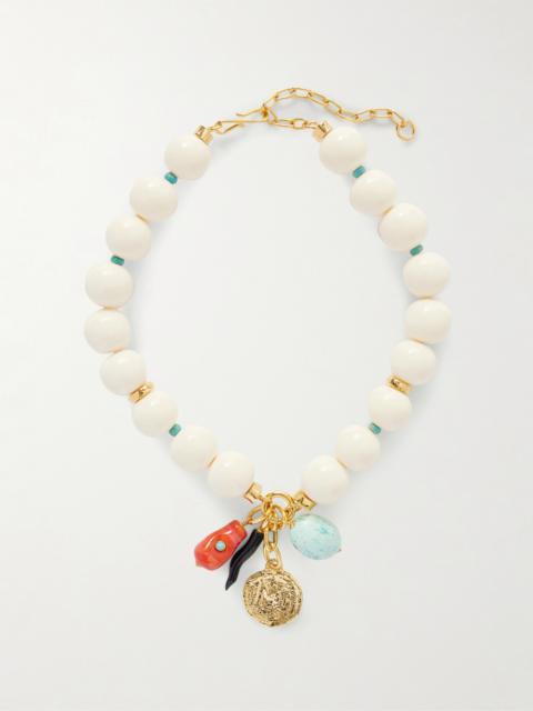 LIZZIE FORTUNATO Blanca Gold-tone, Turquoise And Agate Beaded Necklace