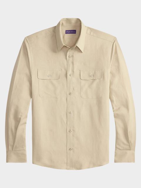 Ralph Lauren Men's Silk Linen Flap-Pocket Button-Down Shirt