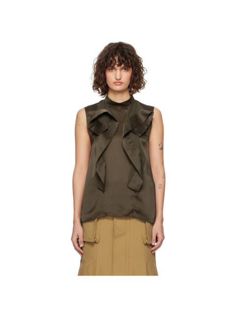 sacai Khaki Satin & Chiffon Blouse