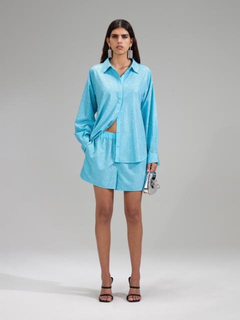 self-portrait Blue Rhinestone Taffeta Oversized Shirt
