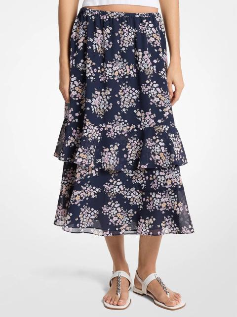 MICHAEL KORS Floral Print Georgette Midi Skirt