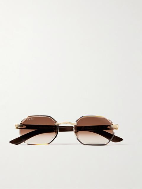 Cartier Octagon-frame Gold-tone And Wood Sunglasses