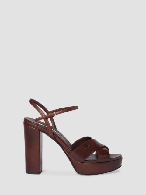 Miu Miu Women's Leather Platform Sandals - Brown