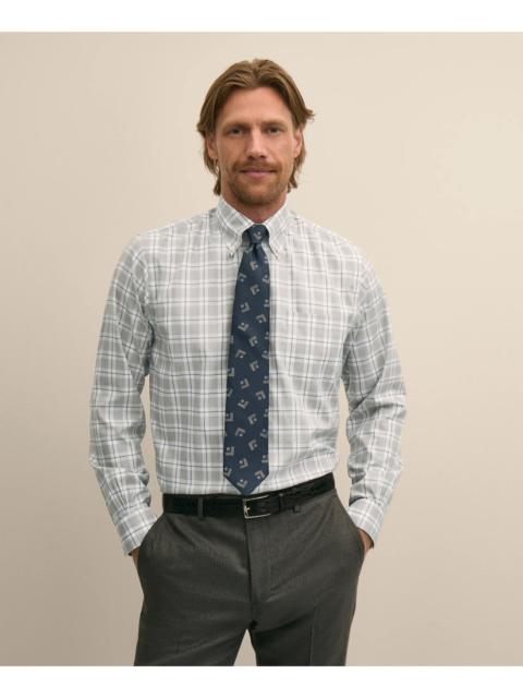 Brooks Brothers Stretch Supima® Cotton Non-Iron Twill Polo Button Down Collar, Heathered Plaid Sport Shirt