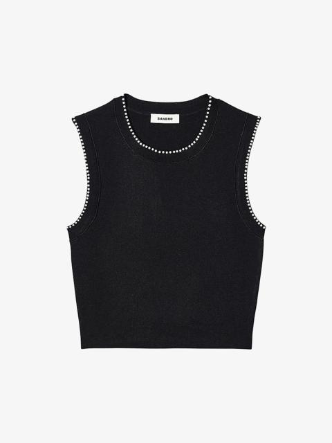 Sandro Faux pearl-embellished sleeveless stretch-woven jumper