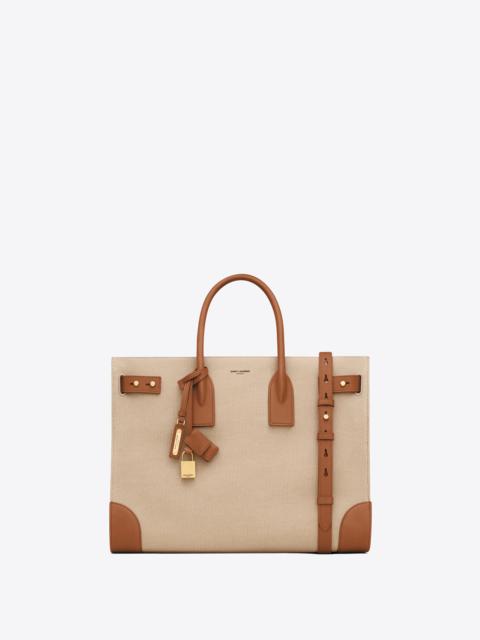 SAINT LAURENT sac de jour thin large in canvas and vegetable-tanned leather