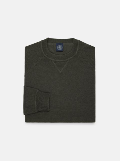 J. PRESS GREEN COTTON-WOOL CREWNECK SWEATSHIRT - TRIM FIT