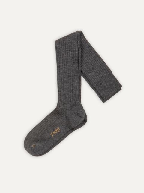 Drake's Grey Wool Over-The-Calf Socks