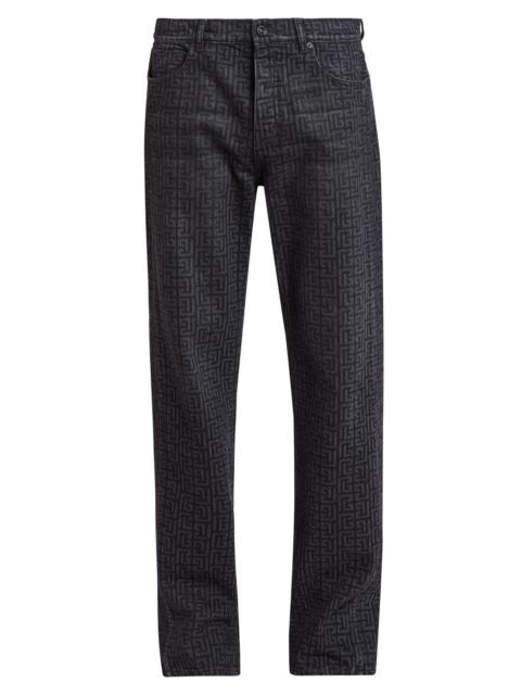 Balmain Men's Monogram Straight-Leg Jeans - Noir Delave Gris Moyen
