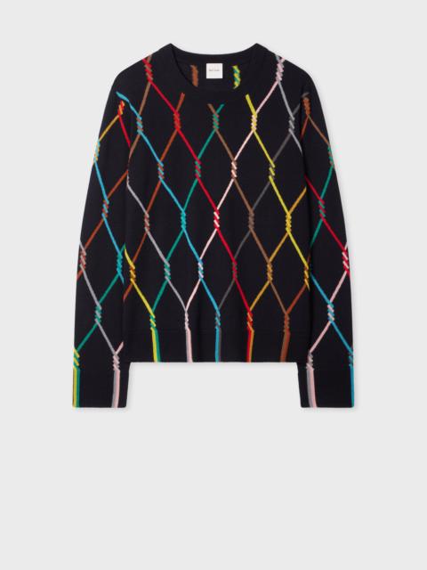 Women's Navy Knitted Sweater with Signature Diamond Pattern