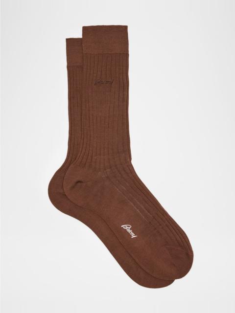 Brioni Men's Ribbed Cotton Crew Socks