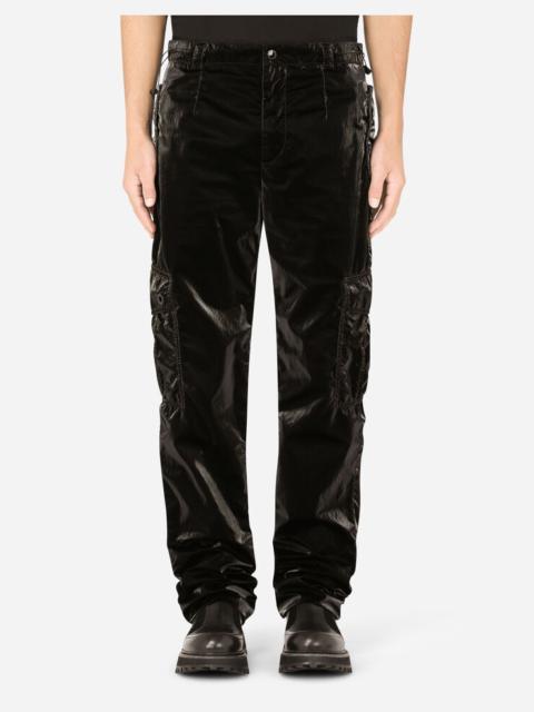 Creased technical fabric cargo pants