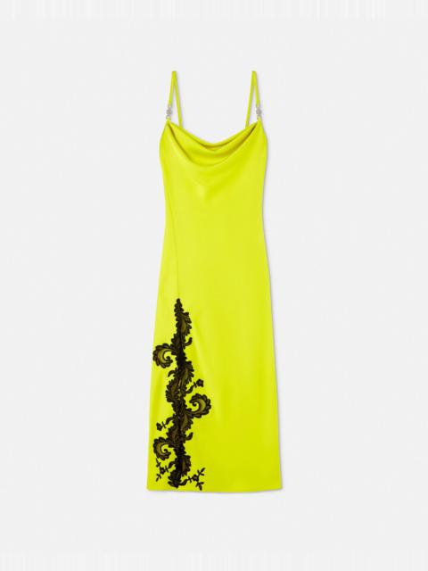 VERSACE Barocco Lace Cowl Slip Midi Dress