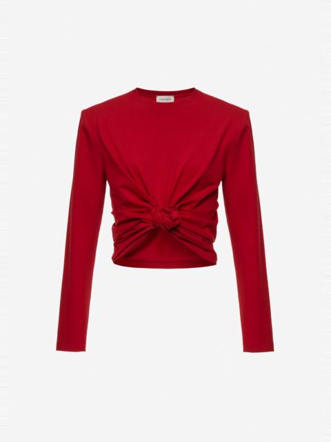 MAGDA BUTRYM Knotted longsleeve jersey blouse in red