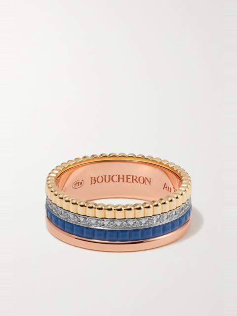Boucheron Quatre Blue Edition Small 18-karat yellow, white and rose gold, ceramic and diamond ring