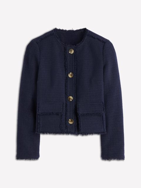 BODEN Collarless Textured Jacket-Navy