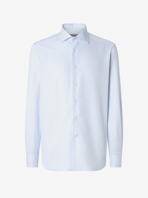 CORNELIANI Light blue textured cotton shirt with herringbone pattern