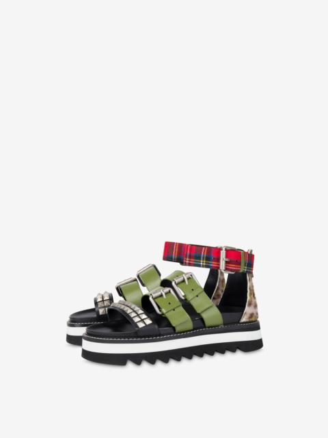 Moschino MILITARY PATCHWORK MULTI-STRAP SANDALS